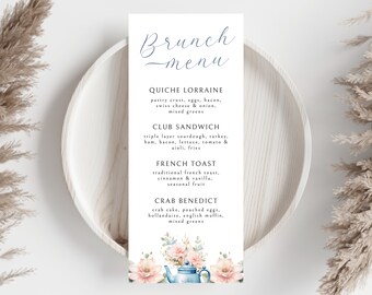 Tea Party Menu Template, Printable Bridal Shower Menu, Instant Download, Spring Garden Wedding Shower, Tea Time Menu, LLP36