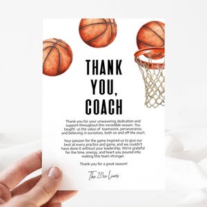 Carte de remerciement pour entraîneur de basket-ball, cadeau pour entraîneur de basket-ball, appréciation de l'entraîneur, carte de remerciement entraîneur, modèle modifiable de fin de saison, LLP214