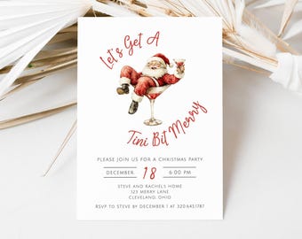Christmas Martini Party Invite Editable, Holiday Cocktail Party, Christmas Party Invite Santa, Tini Bit Merry Adult Holiday Party, LLP149