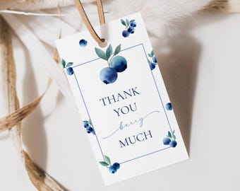 Blueberry Birthday Party Favor Tag Editable, Berry Thank You Tag Printable Template, Thank You Berry Much Gift Tag Instant Download, LLP262