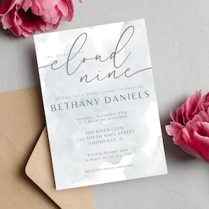 On Cloud Nine Bridal Shower Invitation, Instant Download, Cloud Bridal Shower Theme, Printable Template, Wedding Shower Invitation, LLP12