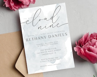 On Cloud Nine Bridal Shower Invitation, Instant Download, Cloud Bridal Shower Theme, Printable Template, Wedding Shower Invitation, LLP12