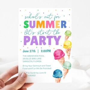 Plantilla de invitación para fiesta de fin de curso, editable, imprimible, para fiesta de verano, fiesta en la piscina, LLP103