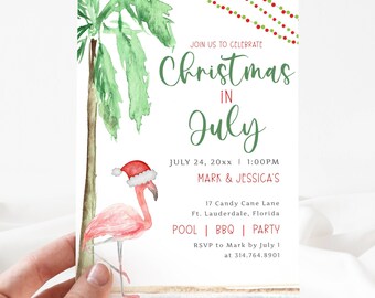 Christmas In July Pool Party Invite, Printable Invitations Christmas In July, Beach Christmas Party Invite, Summer Christmas Invite, LLP117
