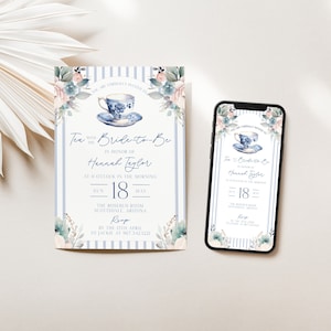 Bridal Shower Tea Party Invite, Cottagecore Invite Tea Party Shower, Bridal Brunch Pastel, Tea with the Bride to Be Instant Download, LLP61