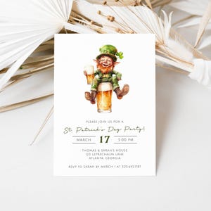 St. Patrick's Day Party, St. Paddy's Day Invite Editable Template, Irish Party Leprechaun Shamrock Invitation Digital, Adult Party, LLP200