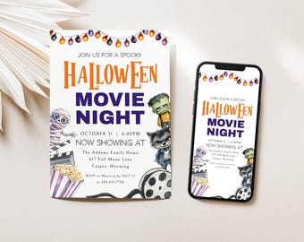 Halloween Movie Party Invitation Template, Backyard Halloween Movie Night, Movie Night Invite Editable Digital Invite Halloween, LLP101