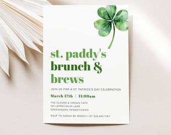 St Patrick&#39;s Day Party Invite Template, St Paddy&#39;s Day Brunch, Digital Invitation for Adults, Editable St Patricks Brunch Brews, LLP200