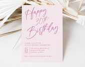 30th Birthday Invite Pink, Pink Birthday Invite Digital, 30th Birthday Dinner Invites, Thirty Birthday Editable Printable, Milestone, LLP119