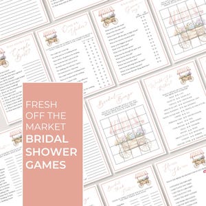 Shes Off The Market Games, Shower Games Fresh Off The Market, Off The Market Bridal Shower Games, Farmers Market Theme Pink Printable LLP240