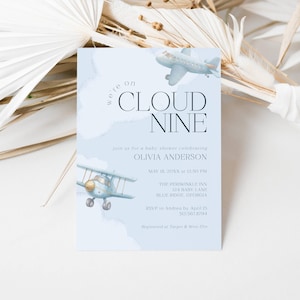 Cloud Nine Baby Shower Invitation, Instant Download, Baby Shower Invite Planes, Blue Baby Shower Invitation Printable Template, LLP72