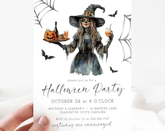 Witch Halloween Party Invitation Template, Editable Halloween Costume Party Invite, Adult Halloween Invite Digital Cocktails Costumes LLP131