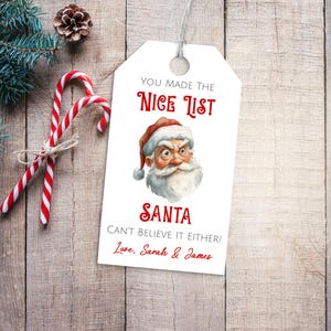 Etichette regalo per la lista dei buoni di Natale, etichetta regalo di Natale di Babbo Natale, etichetta regalo di Natale divertente stampabile, modello di etichetta di Natale sarcastica modificabile LLP39