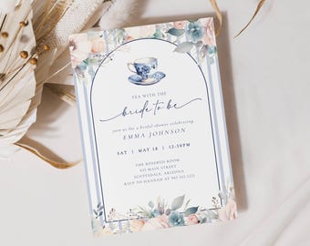 Tea With The Bride To Be Invitation Editable Digital Template, Bridal Shower Tea Party Invite, Bridal Brunch, LLP61