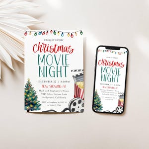 Christmas Movie Party Invitation Template Editable, XMas Holiday Movie Party, Family Movie Night Invite Digital Christmas Matinee, LLP101
