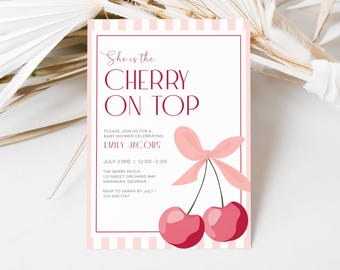 She Is the Cherry On Top Baby Shower Invitation, Our Little Cherry On Top Baby Shower, Shes The Cherry On Top Baby Shower Digital, LLP249