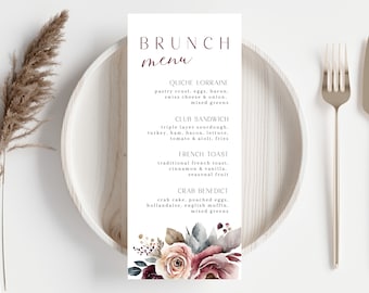 Menu Card Template, Printable Menu Card, Shower Menu Template, Wedding Menu Cards, Floral Menu, Bridal Shower Menu, Instant Download, LLP37
