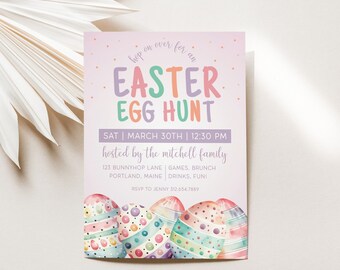 Easter Egg Hunt Invitation Template, Easter Party Invite, Egg Hunt Printable Editable, Easter Egg Brunch Invite Instant Download, LLP56