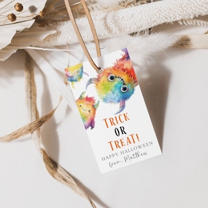 Trick or Treat Favor Tag, Halloween Gift Tag, Monster Halloween Favor Party Tag, Halloween Treat Bag Tag Printable, Monster Gift Tag, LLP126