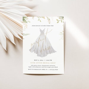 Modèle d'invitation shopping robe de mariée, robe d'invitation, robe de mariée soirée imprimable, robe parfaite inviter téléchargement immédiat, LLP93