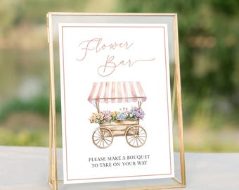 Flower Bar Table Sign Bridal Shower, Pink Flower Bar Sign Farmers Market, Off The Market Shower Decor, Make A Bouquet Sign, Bloom Bar LLP240