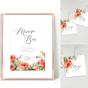 Mimosa Bar Sign Template, Juice Tags, Instant Download, Bubbly Bar Sign, Floral Bridal Shower Mimosa Sign, Printable Labels, Editable, LLP34