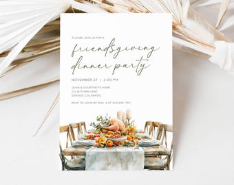 Casual Friendsgiving Dinner Party Invitation: Rustic Tablescape Thanksgiving Potluck, Editable Digital Template, LLP142
