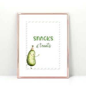 Dill Pickle Theme Birthday Custom Sign Template. Watercolor Pickles in Party Hats. Green Display and Script Fonts. White Background. 5x7 and 8x10.