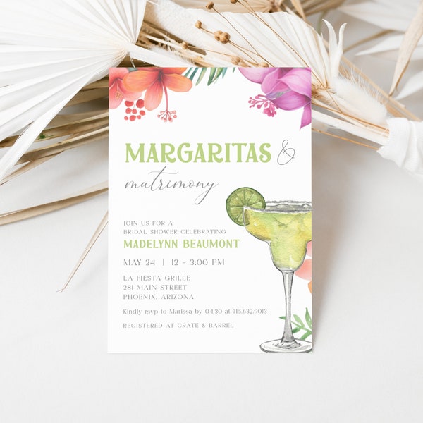 Margs And Matrimony Bridal Shower Invitation Template, Instant Download, Margarita Bridal Shower Fiesta Invite Printable Template, LLP76