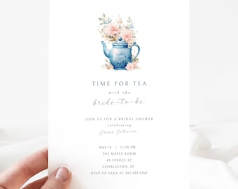 Time For Tea Bridal Shower Invite Digital Template, Minimal Tea Party Brunch Invitation, Tea With The Bride To Be, LLP36