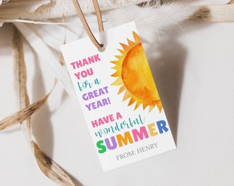 Teacher Gift Tag End of Year, Summer Teacher Appreciation Gift Tags Editable, Thank You For A Great Year Tag, Beach Towel Gift Tag, LLP80