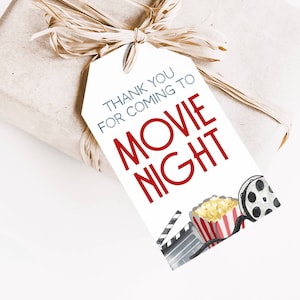 Movie Night Gift Tags Editable, Movie Party Favor Tag, Thank You Tag Movie Night Party Printable, Favor Tags Template Popcorn Movie, LLP101