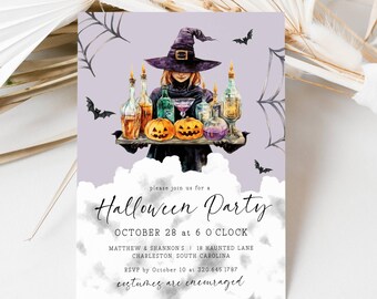 Halloween Party Invitation Template, Witch Halloween Costume Party Invite Editable, Adult Halloween Invite Digital Cocktails Costumes LLP140