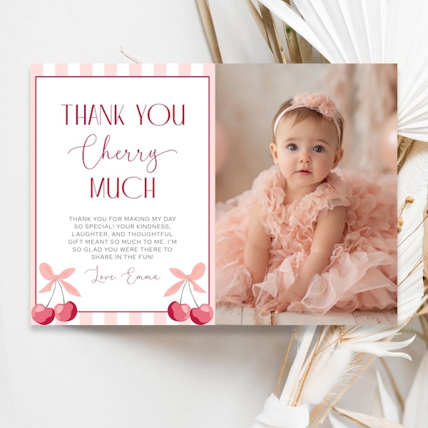 Cherry Theme Thank You Card, Cherry On Top Thank You, Thank You Cherry Much Photo Card, Editable Photo Thank You Cherries, LLP249