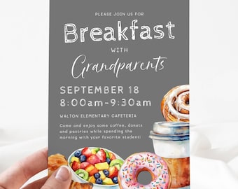 Invito per la festa dei nonni, Festa dei nonni a scuola, Invito per la colazione con i nonni, Invito digitale per la festa dei nonni, LLP138