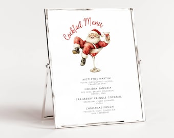 Christmas Party Drink Menu, Holiday Bar Menu Template, Santa Signature Drinks Sign, Cocktail Bar Martini Spirits Xmas Party Sign, LLP149