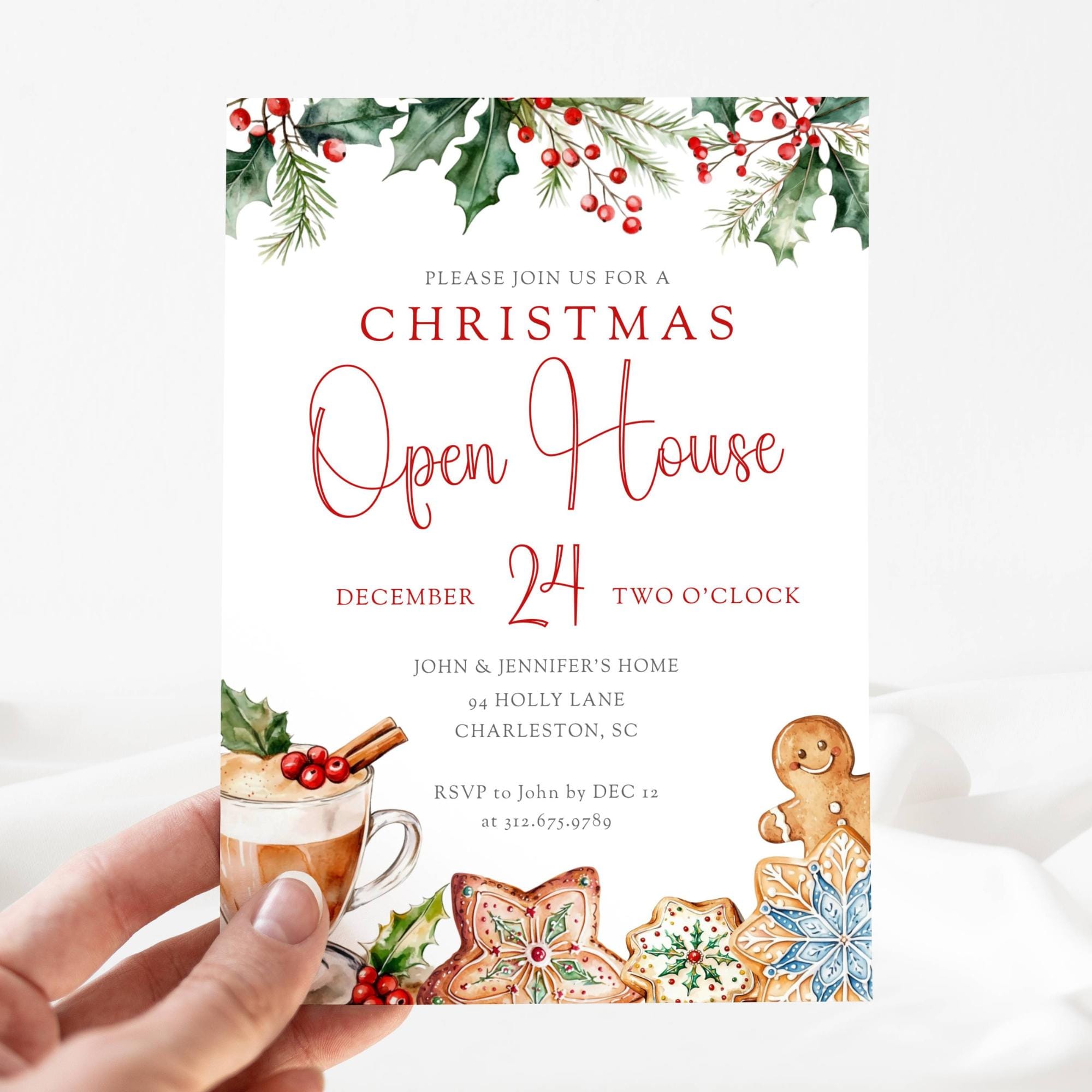 Christmas Open House Invite Template, Holiday Party Invitation ...