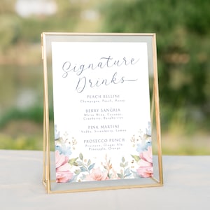 Benutzerdefinierte Getränkekarte Vorlage zum Ausdrucken, Bar Menükarte, Pastell Blumen Tee-Party Brautdusche Zeichen, Hochzeit Barkarte, Instant Download Zeichen, LLP36