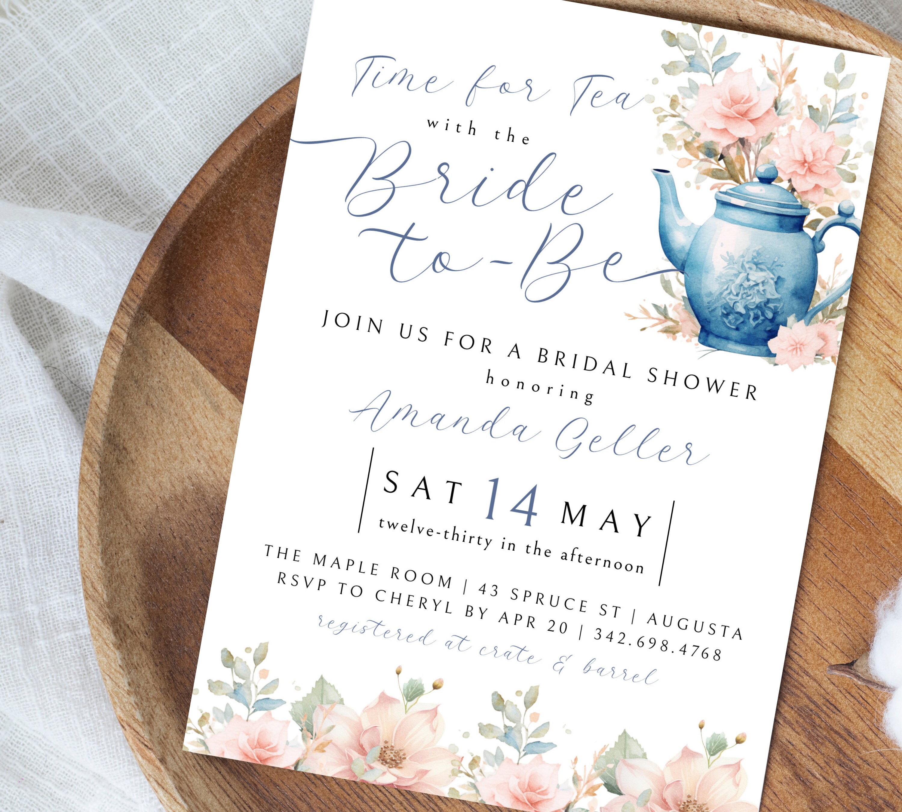 Tea Party Bridal Shower Invitation, Instant Download, Tea With the Bride-to-be Invite, Printable ...