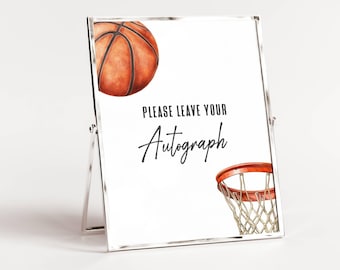 Basketball Autogramm Zeichen druckbares, bearbeitbares Gästebuch Zeichen für Kinder Basketball-Geburtstagsfeier, digitale Sportparty-Dekoration, LLP216