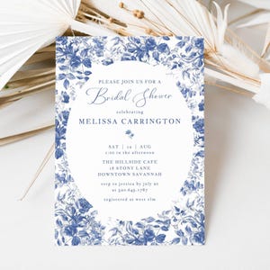 Something Blue Before I Do Bridal Shower Invitation Template, Blue Toile Bridal Shower Invitation Editable, French Chinoiserie, LLP108