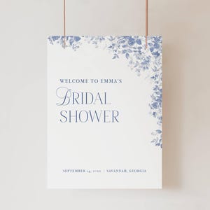 Blue Toile Bridal Shower Welcome Sign, Welcome Sign Template Toile, Chinoiserie Shower Decor Welcome, Bridal Shower Sign Vintage Blue LLP108