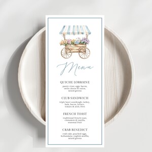 Brautparty-Menü Markt Thema, Off The Market Dusche Menü Vorlage, Blaue Frisch Brautdekoration, Brautbrunch Vorlage, LLP240