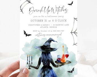 Drink Up Witches Halloween Party Invite Template, Halloween Witch Party Invite, Adult Halloween Costumes Cocktails Digital Editable, LLP134
