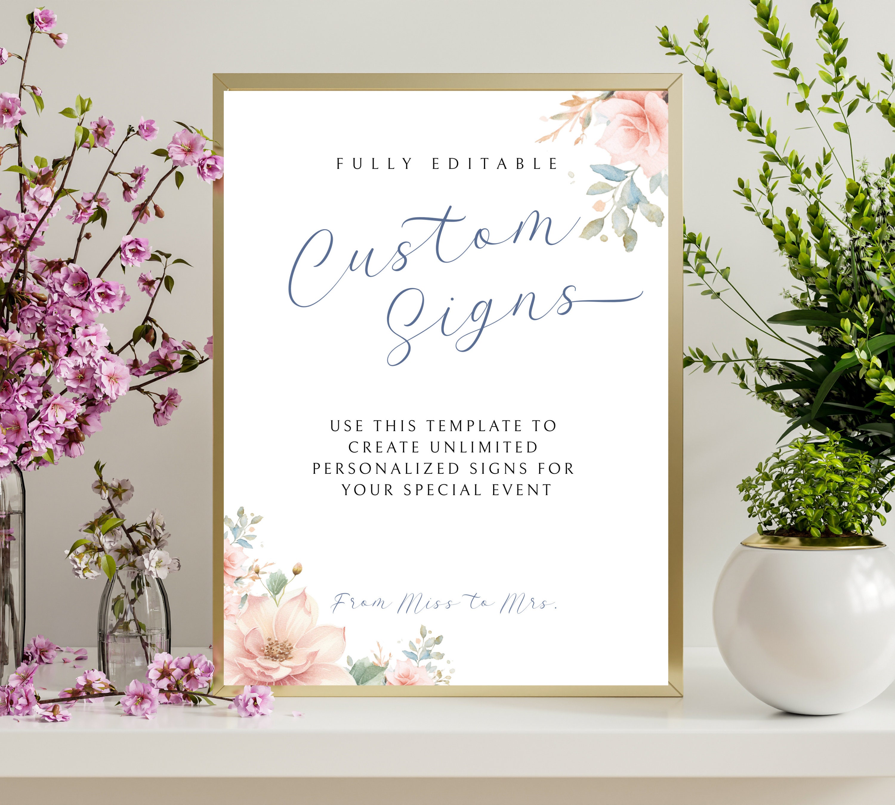 Custom Sign Template, Bridal Shower Sign, Instant Download, Shower ...