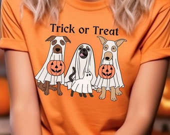 Trick or Treat Halloween Dog Cat Ghost T-Shirt, Halloween Shirt, Ghost Shirt, Dog Shirt, Cat Shirt, Ghost Dog, Ghost Cat, Dog Cat Lover