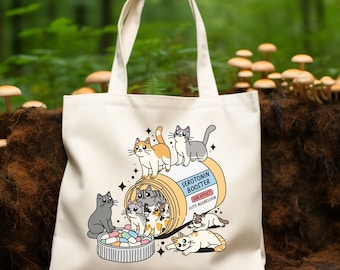 Funny Cat Gifts, Cat Tote Bag, Serotonin Booster Cats Canvas Tote Bag, Funny Gift for Cat Lover, Librarian Gift, Funny Gift for Book Lover