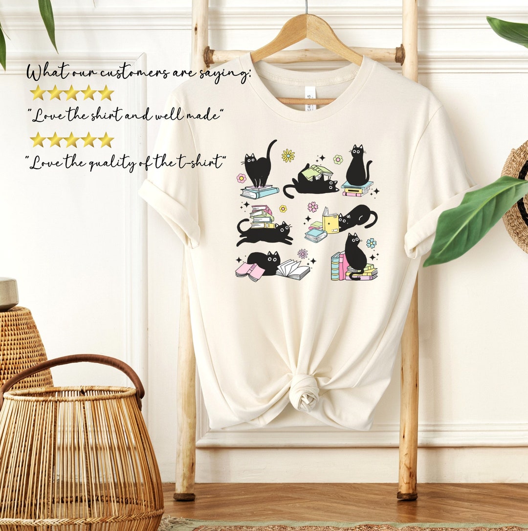 Funny Black Cats Shirt, Cats and Books Tshirt, Book Lover Tee, Cat