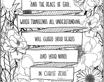 Bible Verse Art Scripture Coloring Page Philippians 4:7