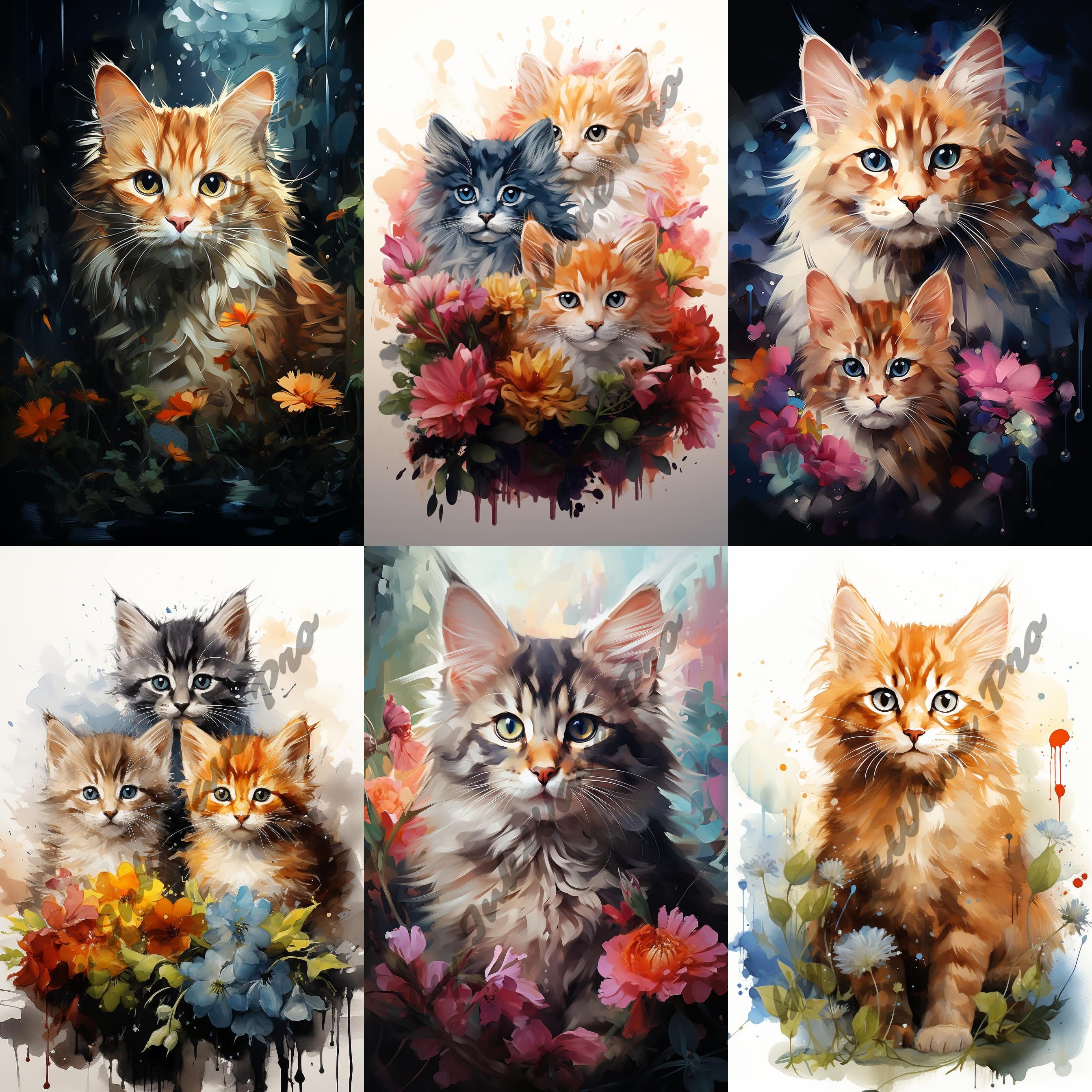 24 Set BUNDLE Digital Prints Cats PRINTABLE Wall Art Realistic Cats ...